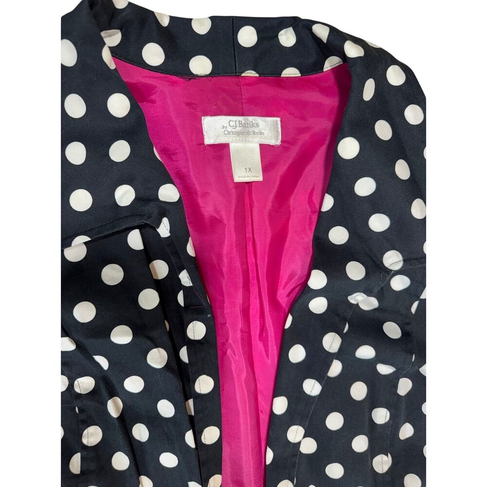 CJ Banks 1X Black Blazer White Polka Dots Lined Pockets - Picture 9 of 11
